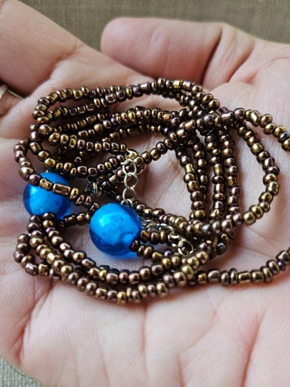 Vintage Necklace Brown Beaded Necklace Double Layered Fashion Jewelry Necklace - Picture 8 of 11